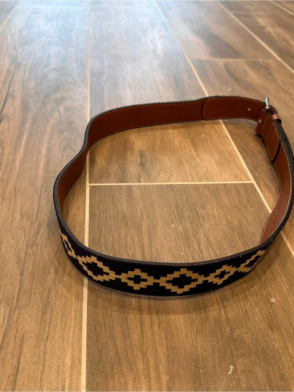 La Matera Corbina Woven Leather Belt Navy Khaki Size 38
